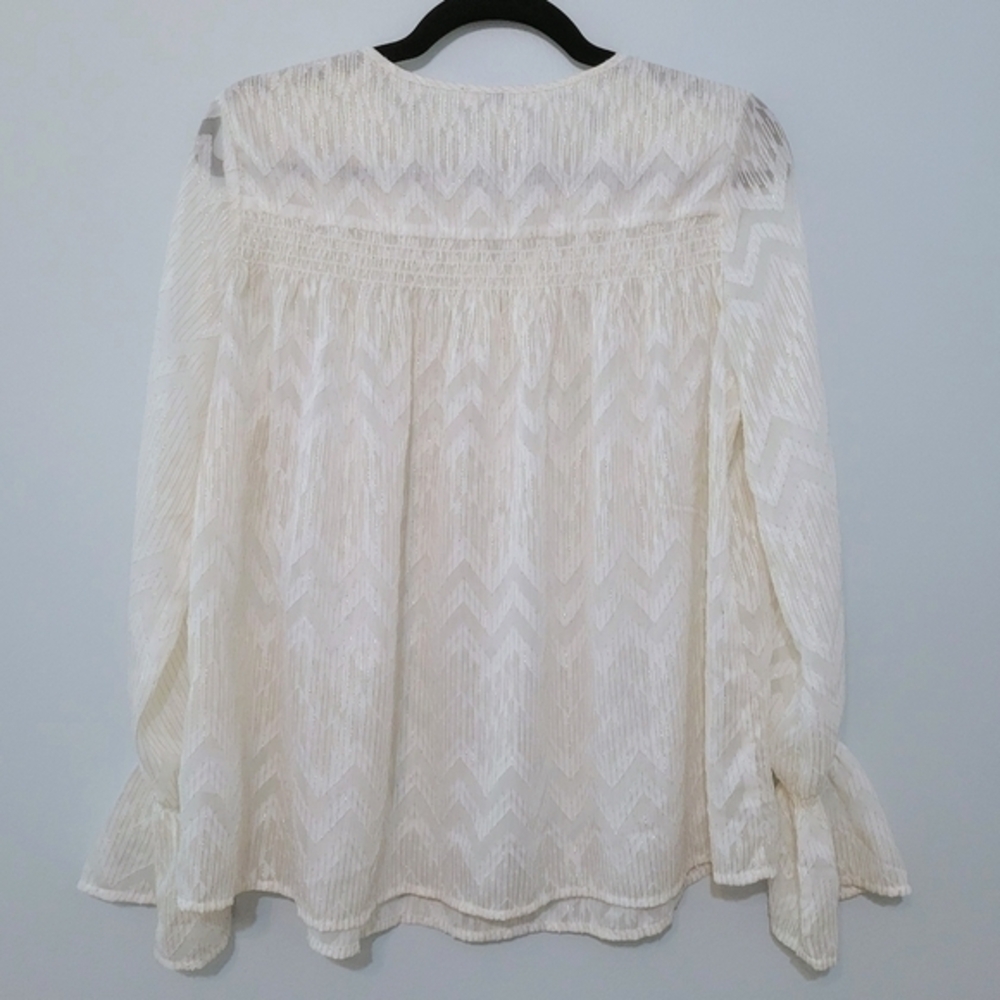 Stella & Dot Maette "Lyla" Sheer Off White‎ Chevron Metallic Blouse Top, Size M - Picture 7 of 8